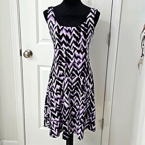 Sleeveless Knee Length Color Purple BLK Chevron Connected Women's Dress Size 8